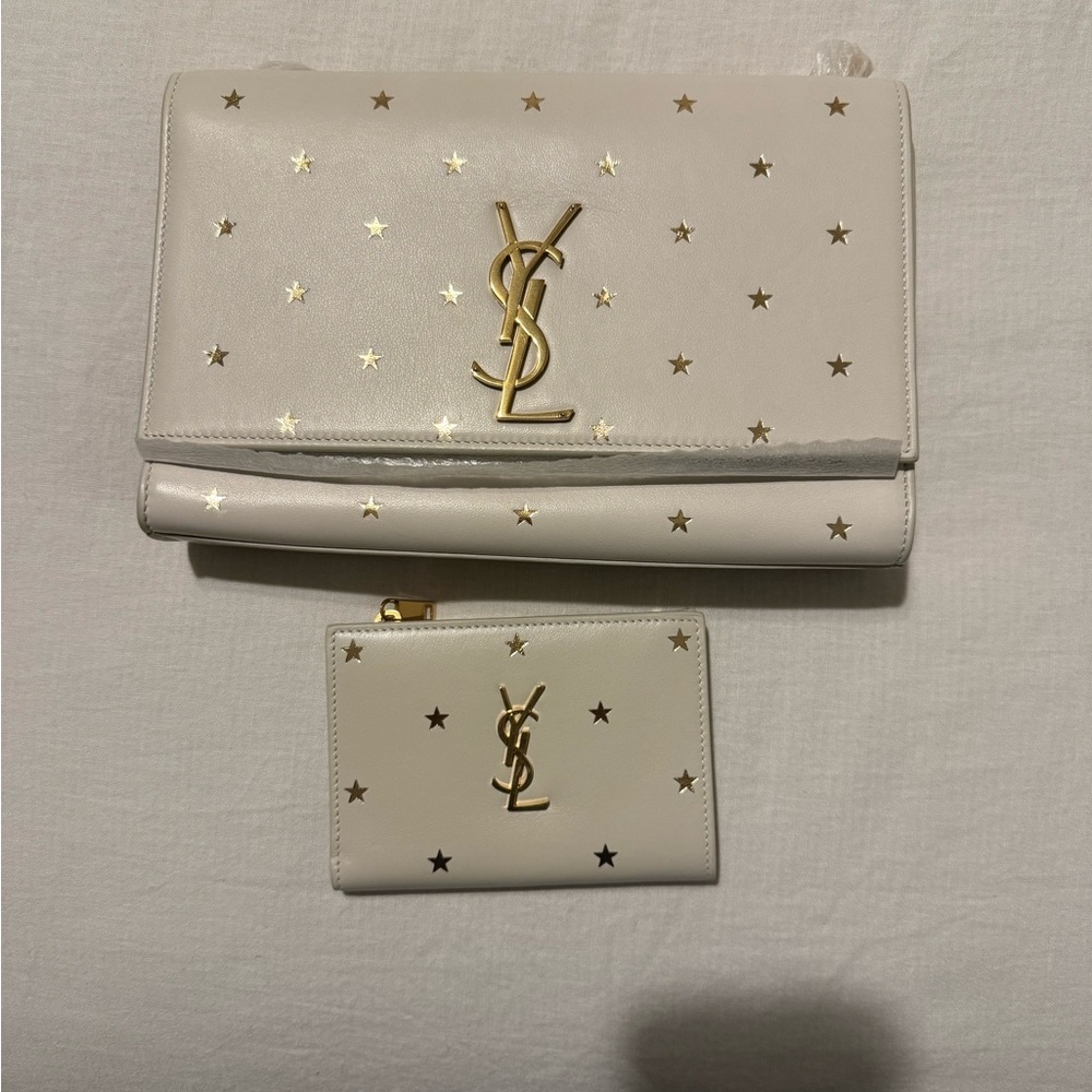 Yves Saint Laurent Kate Cream and Gold Crossbody Bag and Wallet